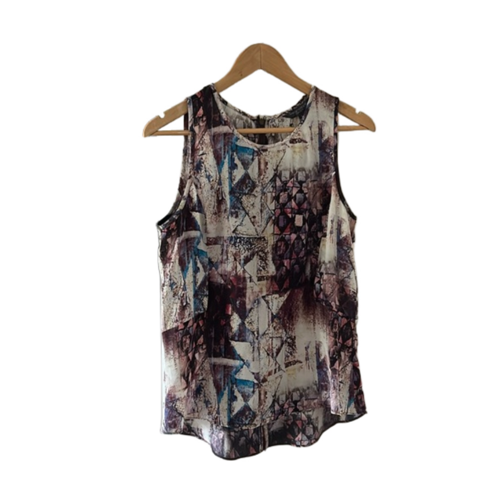 NWT WAVERLY GREY silk multi colour sleeveless blouse large